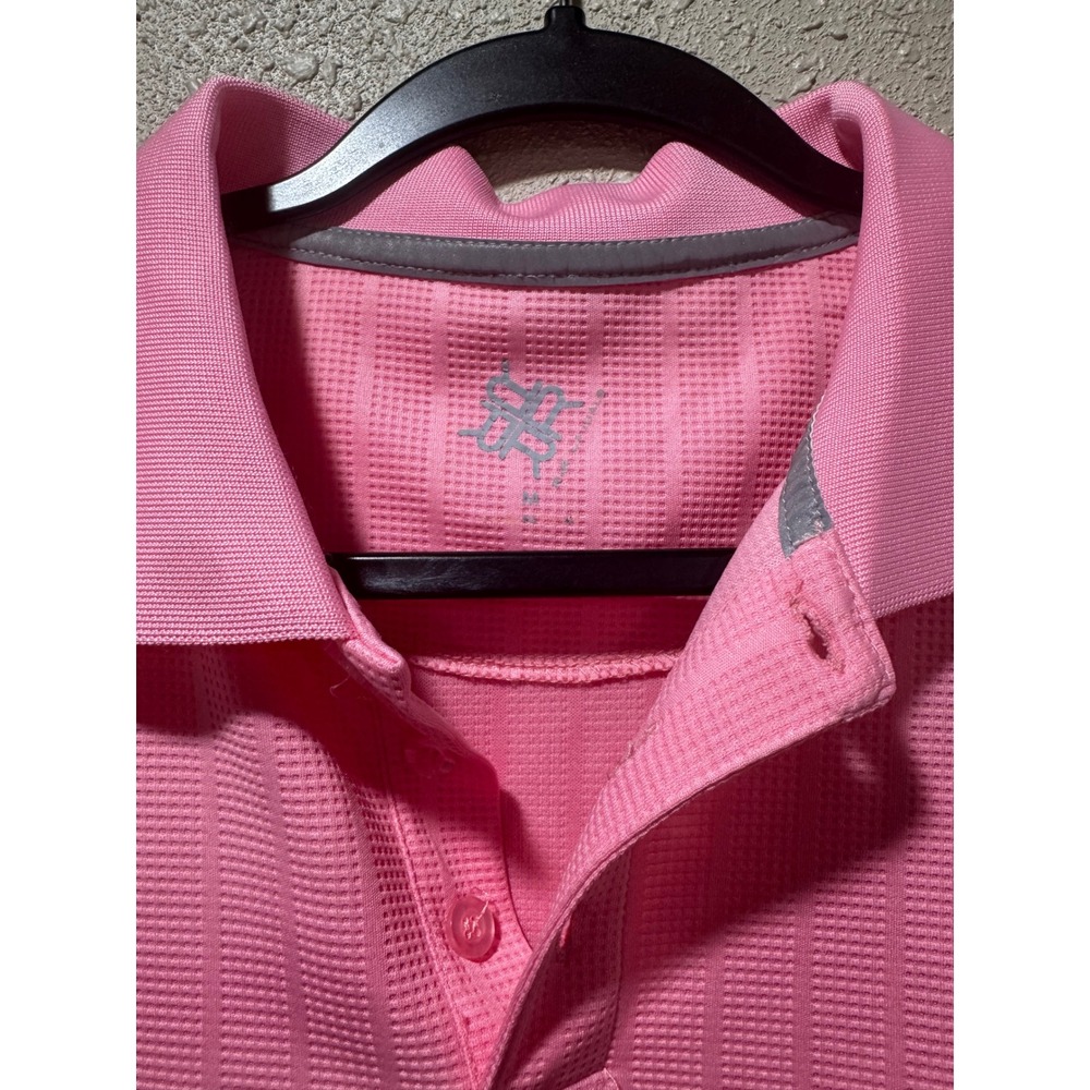 Greg Norman Mens Pink Textured Stripe Golf Polo Shirt Short Sleeve Size‎ Large
